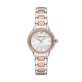 Orologio Al Quarzo Emporio Armani Ar11569 Cassa Rotonda Acciaio Bicolore 32 mm Quadrante Madreperla Bianca Cinturino Acciaio Bic
