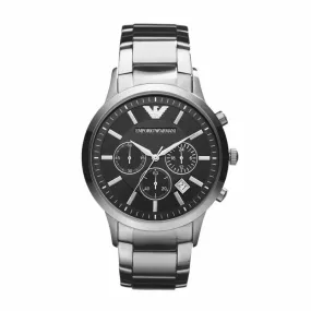 Orologio Al Quarzo Emporio Armani Ar2434 Cronografo Cassa Rotonda Acciaio Argentato 43 mm Quadrante Nero Cinturino Acciaio Argen