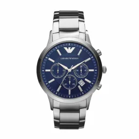 Orologio Al Quarzo Emporio Armani Ar2448 Cronografo Cassa Rotonda Acciaio Argentato 43 mm Quadrante Blu Cinturino Acciaio Argent